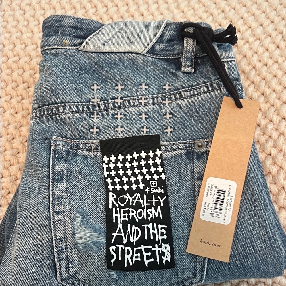 Ksubi Light Blue Studded Straight-Leg Jeans